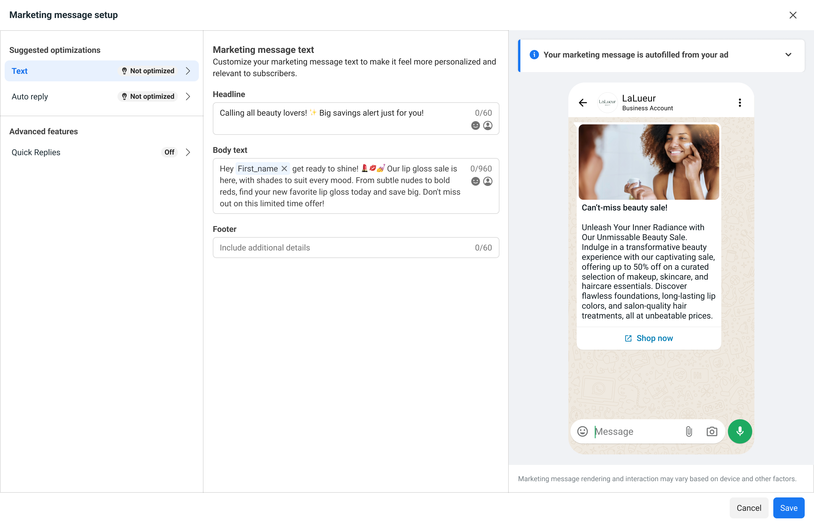 MM setup modal